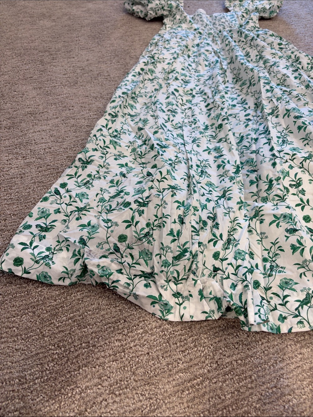 HILL HOUSE HOME X LA COQUETA Women's Green Bird Floral Matilda Dress Size S - Picture 13 of 14